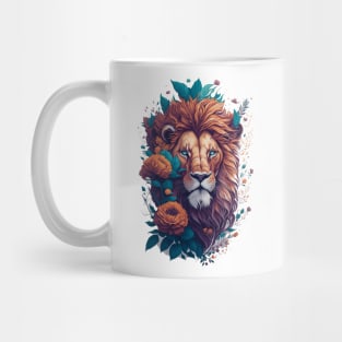 Vintage Lion Head with Flowers Splash Mug